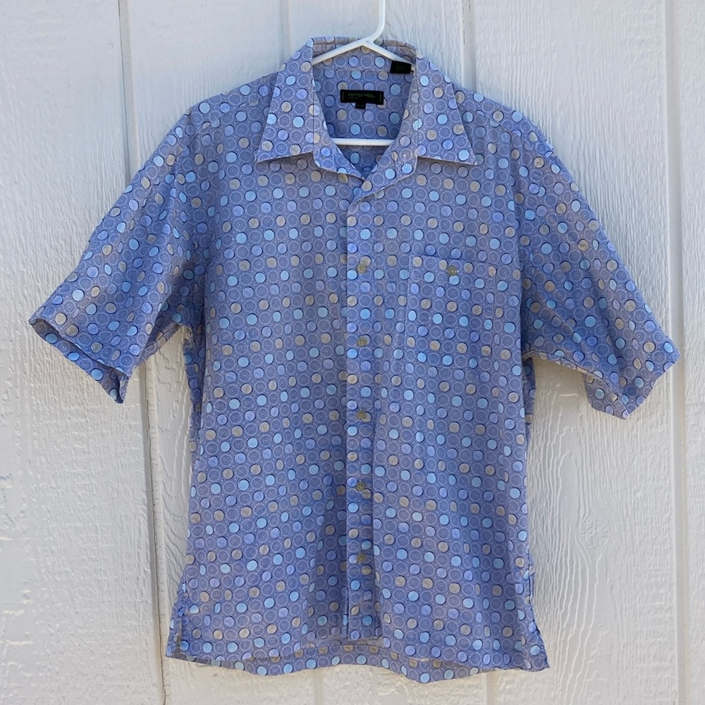 Cotton Reel Men’s Size L Geometric Print Shirt Short Sleeve Button Up Cotton